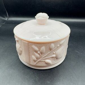 Jeanette Glass She’ll Pink Milkglass Powder Jar